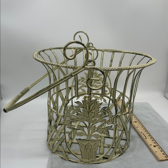 Vintage/Antique French Wire Jardiniere-Color Cream White Basket Planter - Picture 7 of 8